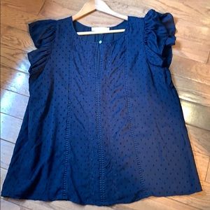 Loft Flutter Sleeve Pin Dot Blouse